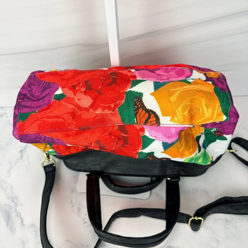 Avon Floral Butterfly Reversible Satchel Multicolor Cottagecore Gardenparty